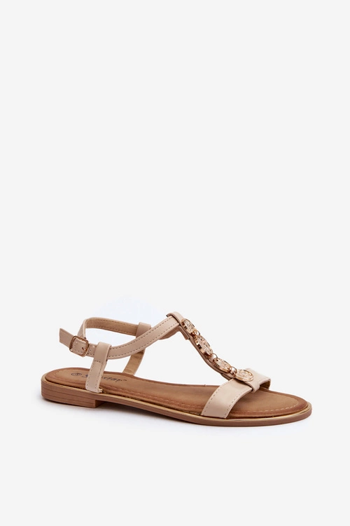 Płaskie Sandały Damskie Z Ozdobami Beżowe Muridia