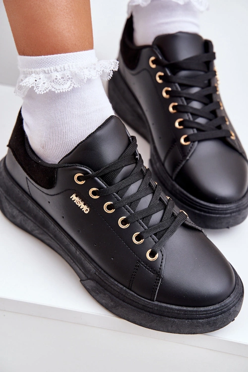 Sneakersy Damskie Na Platformie Eko Skóra Czarne Lelandine