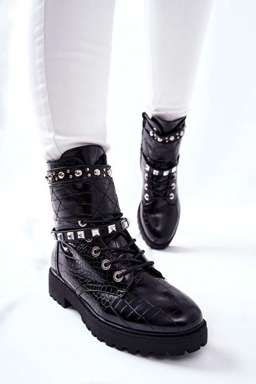 Ocieplane Botki Workery Z Ćwiekami Czarne Nephele