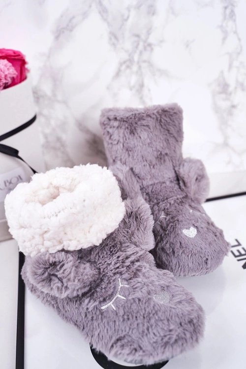 Dziecięce Papcie Ocieplane Kożuszkiem Szare Sleepyhead