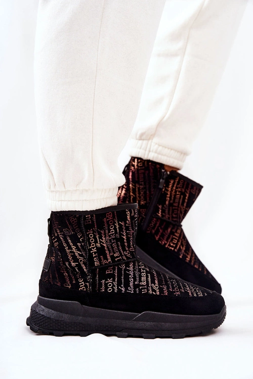 Ocieplane Śniegowce Z Printem Czarne Freesia