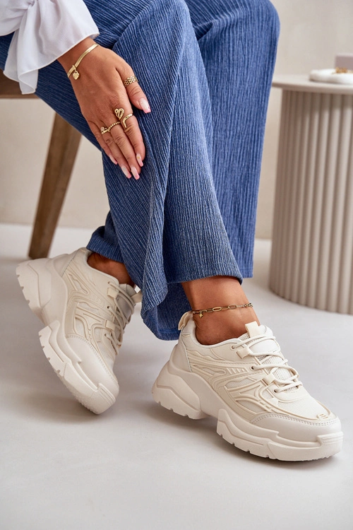 Buty Sportowe Sneakersy Damskie Na Masywnej Podeszwie Jasnobeżowe Lerista