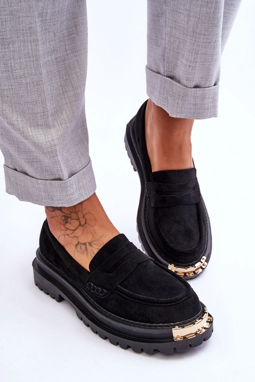 Klasyczne Zamszowe Mokasyny Z Ozdobą Czarne Monaro