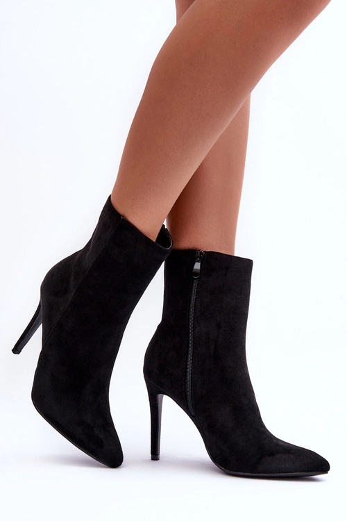 Zamszowe Botki Na Szpilce Czarne Eberpia