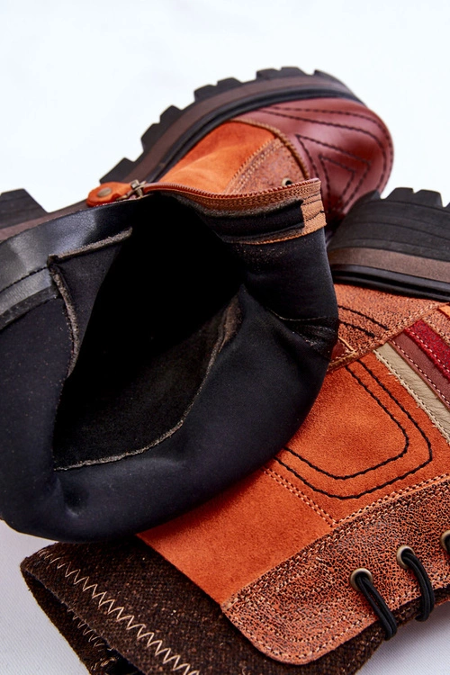 Damskie Skórzane Botki Na Płaskim Obcasie Maciejka 05624-08 Pomarańczowo-Brązowe