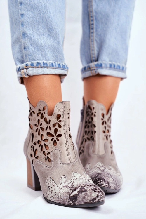 Botki Damskie Na Słupku Maciejka Wiosenne Popielate 04369-13