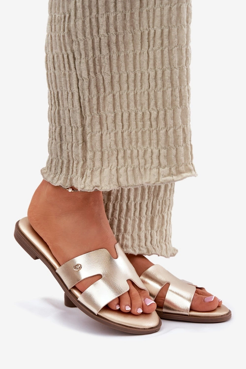 Klapki Damskie Płaskie Z Eko Skóry Złote Firvania