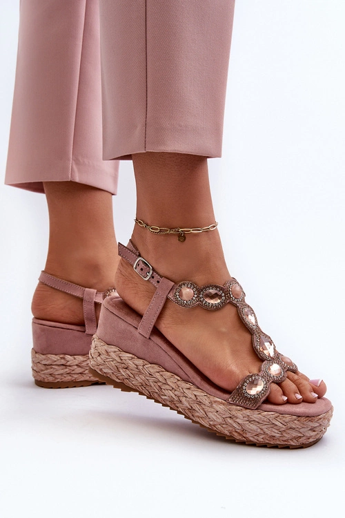 Damskie Sandały Na Koturnie Z Plecionką S.Barski MY291 Różowe