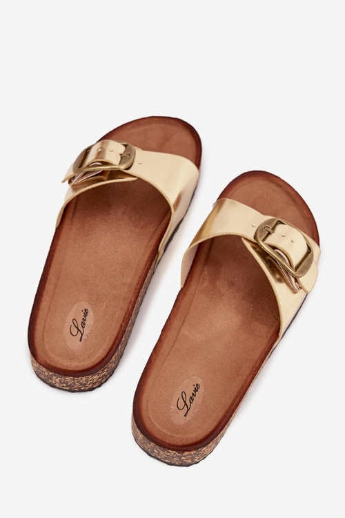 Klapki Damskie Na Korkowej Platformie Z Klamrą Złote Vianara