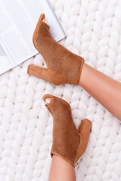 Botki Damskie Na Słupku Zamszowe Camel Jessin