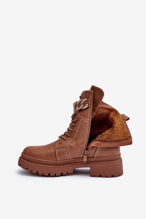 Skórzane Botki Workery Z Ozdobnym Paskiem Brązowe Enili