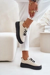 Buty Sportowe Damskie Na Platformie Skóra Naturalna Beżowe 41470 Vinceza