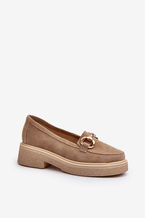 Zazoo 3429 Zamszowe Mokasyny Damskie Z Ozdobą Beżowe