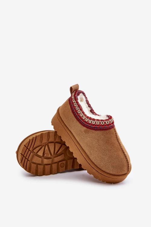 Śniegowce Botki Dziecięce Na Platformie Ocieplane Futerkiem Camel Vilabria