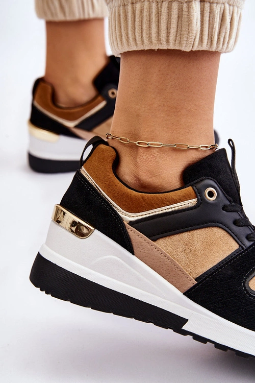 Klasyczne Sneakersy Na Koturnie Beżowo-Czarne Collide