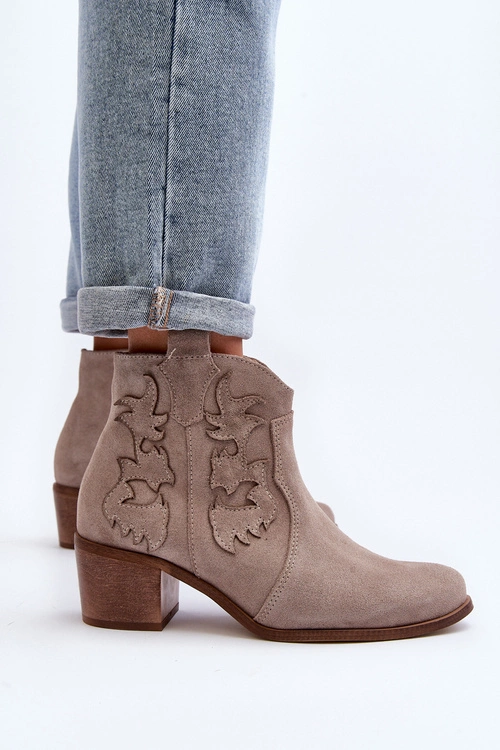 Zazoo 3426 Damskie Zamszowe Botki Kowbojki Cappucino