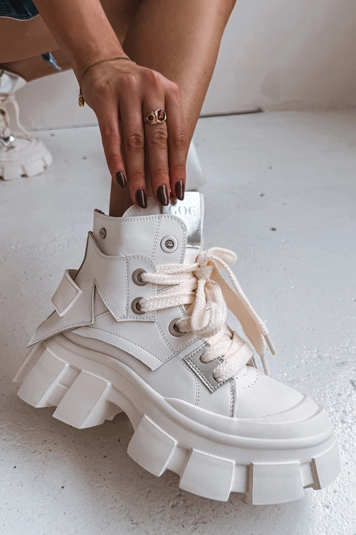 Skórzane Ocieplane Sportowe Botki GOE SS2N4055 Białe