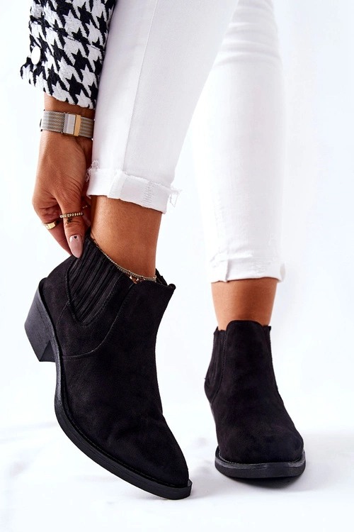 Wsuwane Botki Zamszowe Czarne Assanella