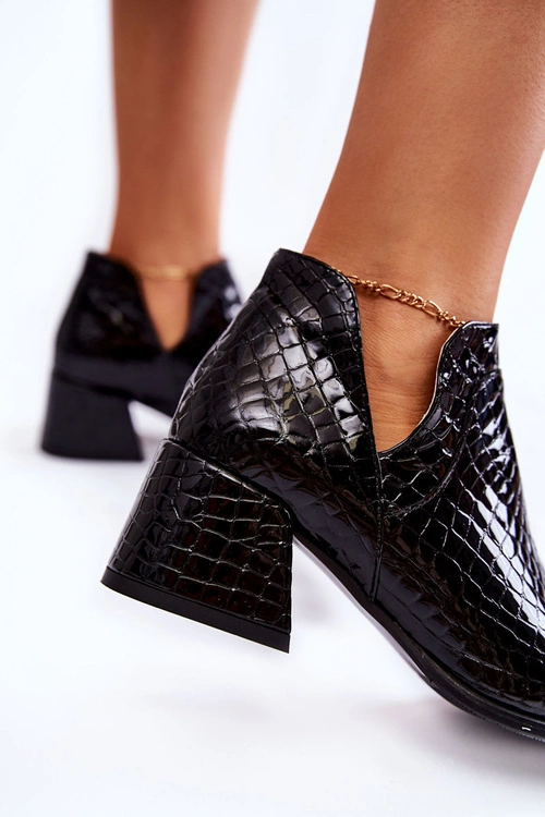 Lakierowane Botki Z Wycięciami Krokodyli Wzór Czarne Dalros