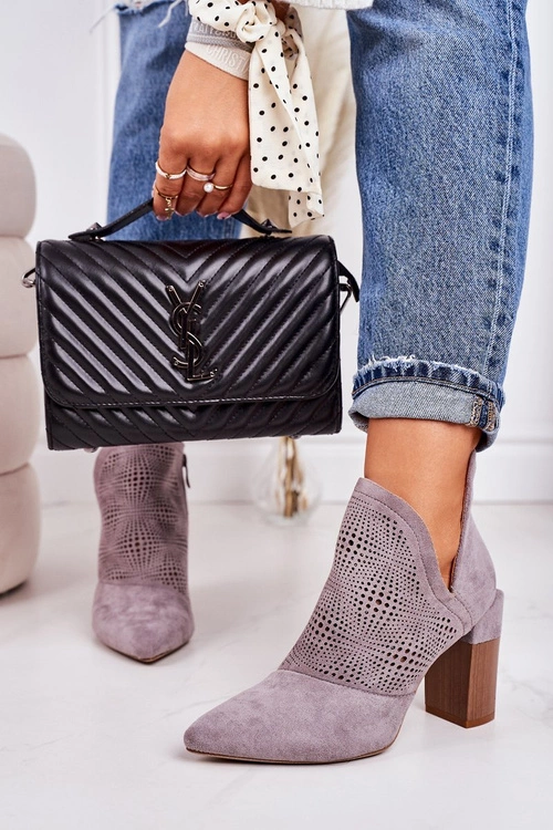 Ażurowe Botki Na Słupku Szare Michelle