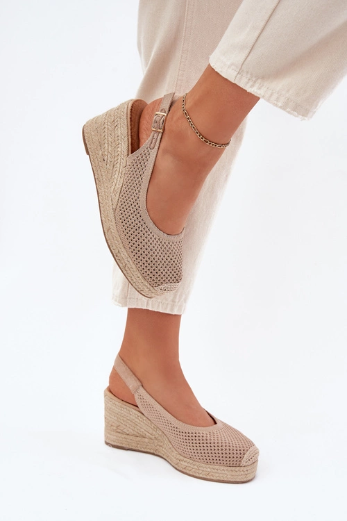 Sandały Damskie Na Koturnie Z Plecionką Ciemnobeżowe Tulliata