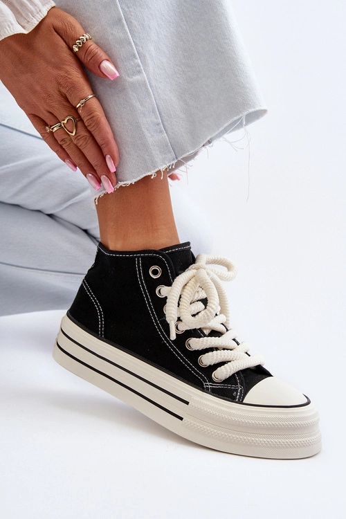 Trampki Damskie Na Platformie Czarne Aineri