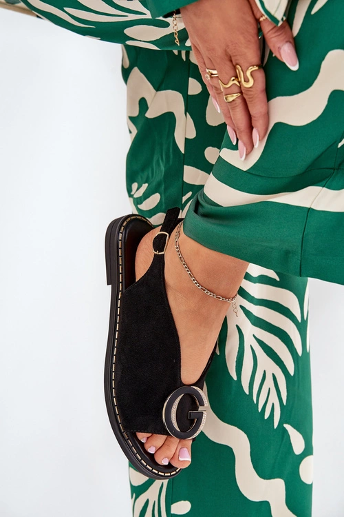 Płaskie Sandały Z Ozdobą Czarne Haliones