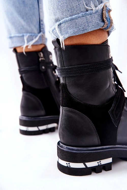 Skórzane Botki Workery Maciejka Czarne 05219-01