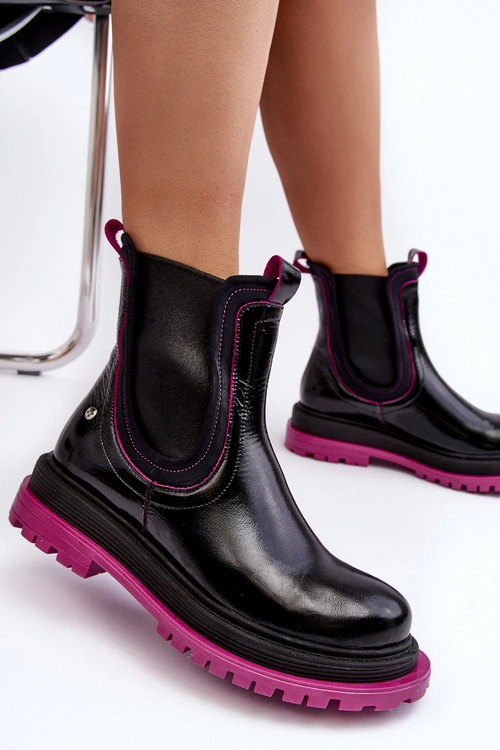 Damskie Skórzane Botki Sztyblety Maciejka 06199 Czarne