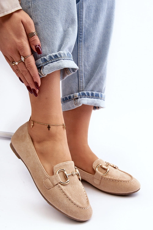 Damskie Mokasyny Z Ozdobą Ekozamsz Beżowe Winalita