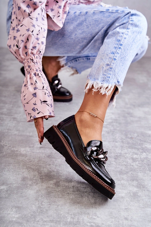 Lakierowane Półbuty Loafery Na Platformie Czarne Reidun