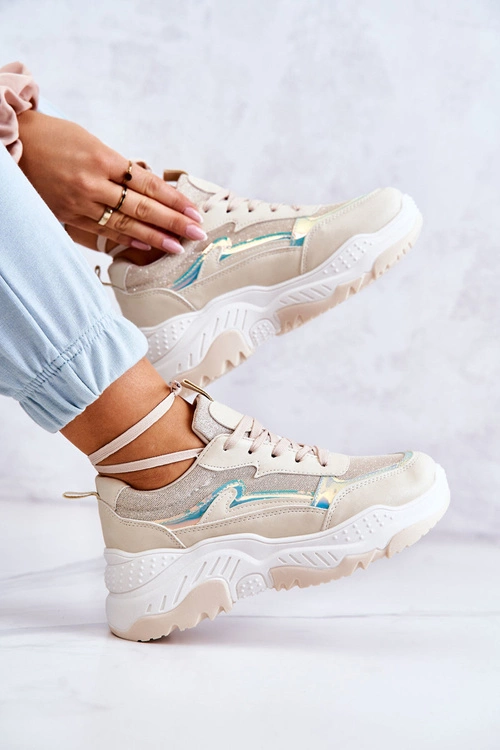 Damskie Błyszczące Sneakersy Beżowe Callisto
