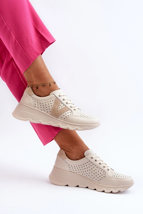 Damskie Skórzane Lekkie Buty Sportowe Beżowe Eleonori