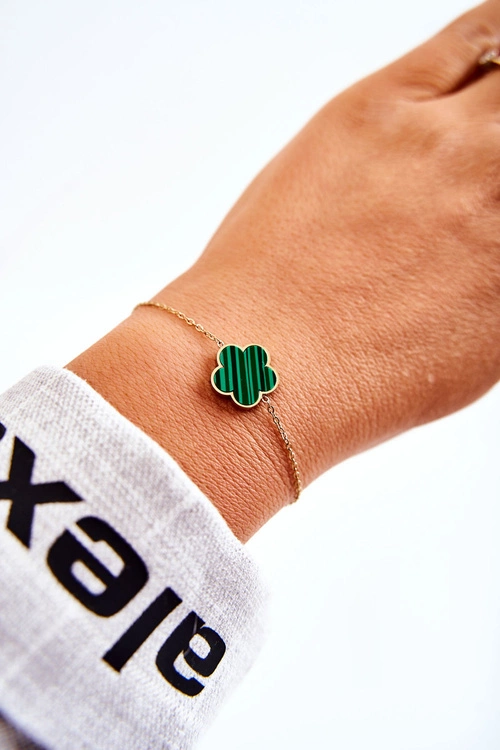 Damska Modna Bransoletka Z Zielono-Czarnym Kwiatem Złota