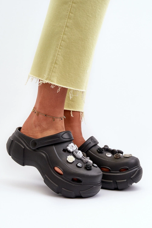 Piankowe Damskie Lekkie Klapki Na Masywnej Podeszwie Czarne Matirra