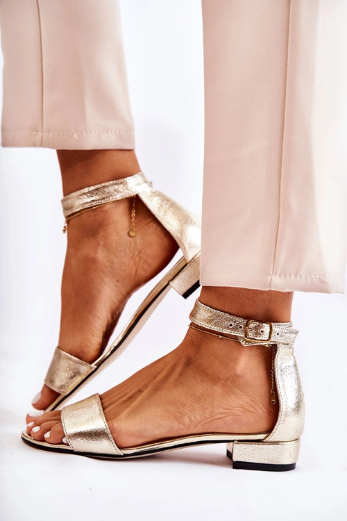 Damskie Skórzane Sandałki Złote Shanley