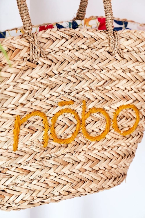Pleciona Torebka Shopper Na Plażę NOBO XK0340 Beżowo-Żółta