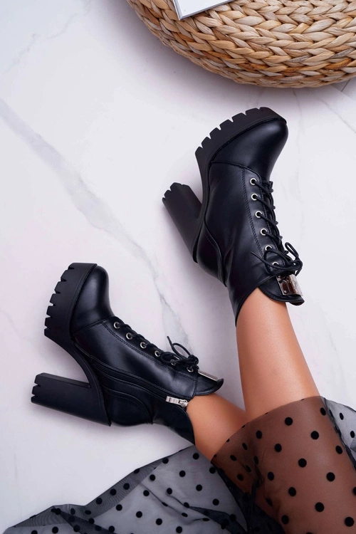 Damskie Wysokie Botki Czarne Grunge Midow