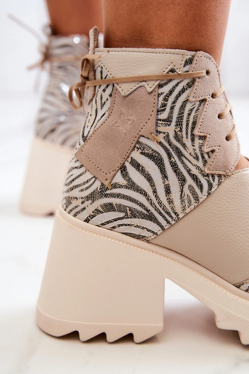 Skórzane Botki Na Suwak Maciejka 05321-04 Beżowe