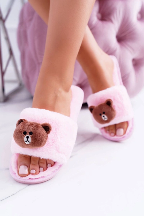 Lu Boo Damskie Pluszowe Klapki Z Misiem Teddy Różowe