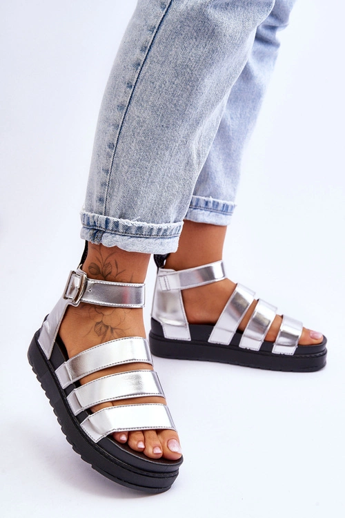 Sandałki Na Masywnej Platformie Srebrne Lisbona