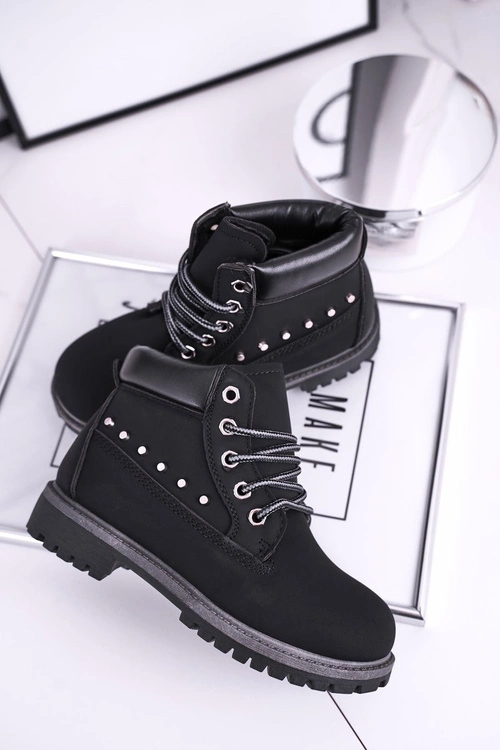 Dziecięce Ocieplane Botki z Ćwiekami Czarne Gonzo