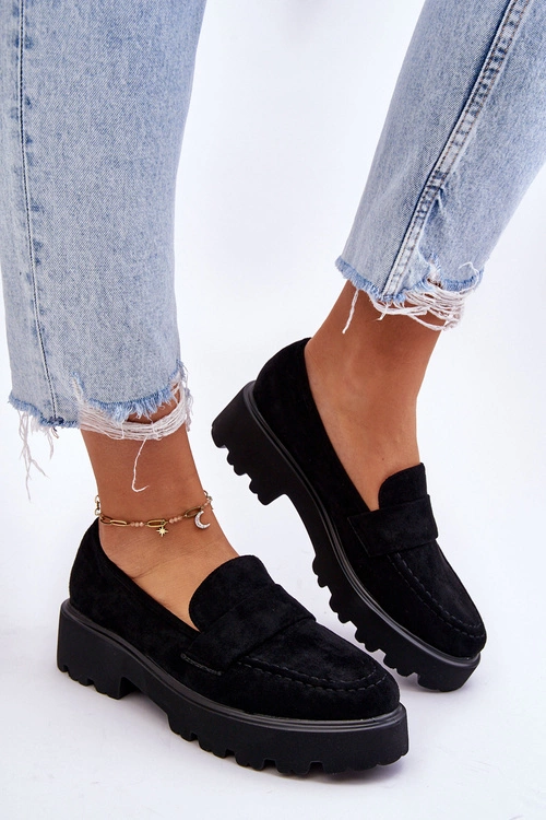 Klasyczne Zamszowe Półbuty Mokasyny Czarne Corrin