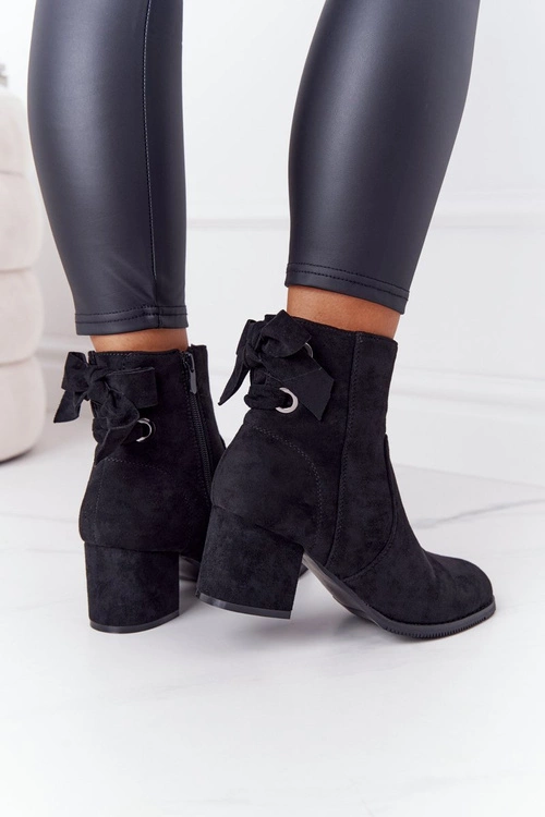 Damskie Ocieplane Botki Na Słupku Czarne Kayla