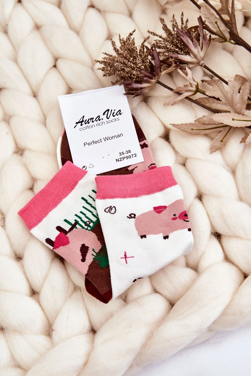 Damskie Śmieszne Skarpety Nie Do Pary Świnki Biało-Brązowe