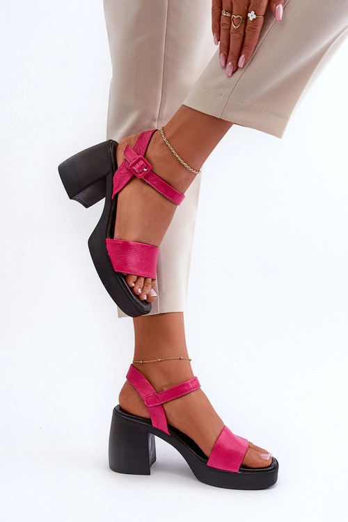 Zazoo 40386 Damskie Skórzane Sandały Na Klocku Fuksja