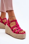 Sandały Na Koturnie Z Plecionką Fuksja Gnosis