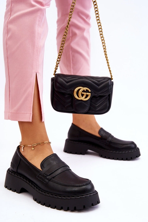 Damskie Mokasyny Półbuty Skórzane Big Star LL274458 Czarne