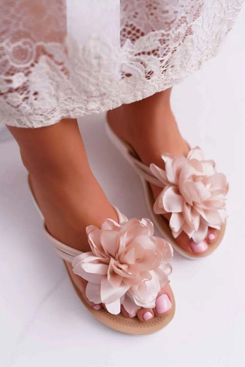 Damskie Szare Klapki Japonki Kwiat Drademos