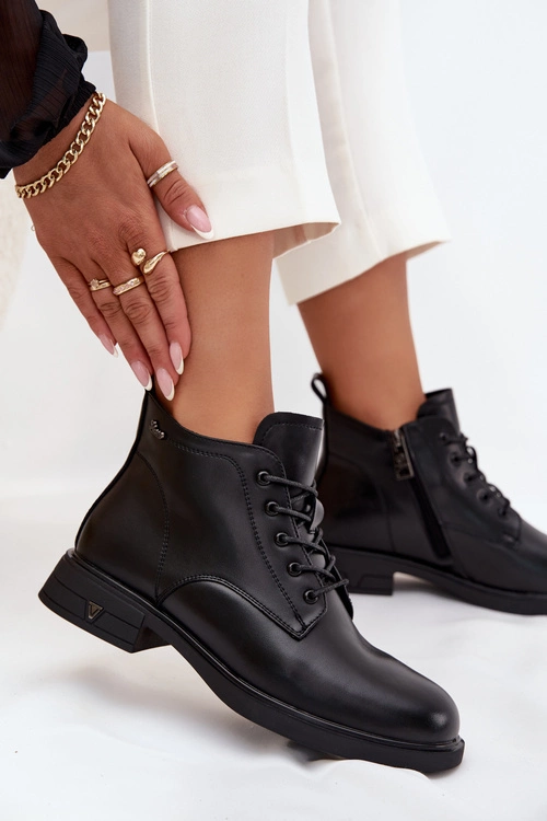 Ocieplane Skórzane Botki Damskie Na Niskim Obcasie Vinceza 39953 Czarne